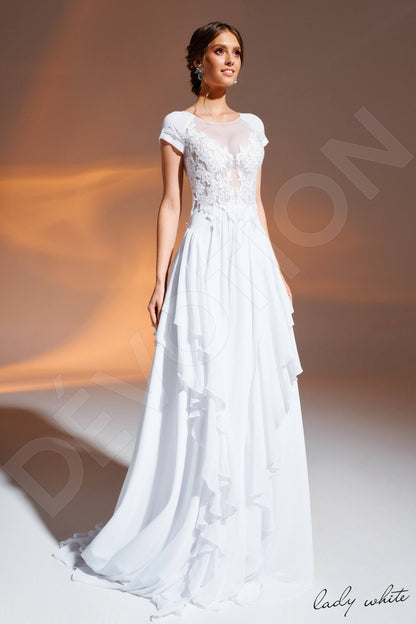 Bahini Full back A-line Short/ Cap sleeve Wedding Dress Front