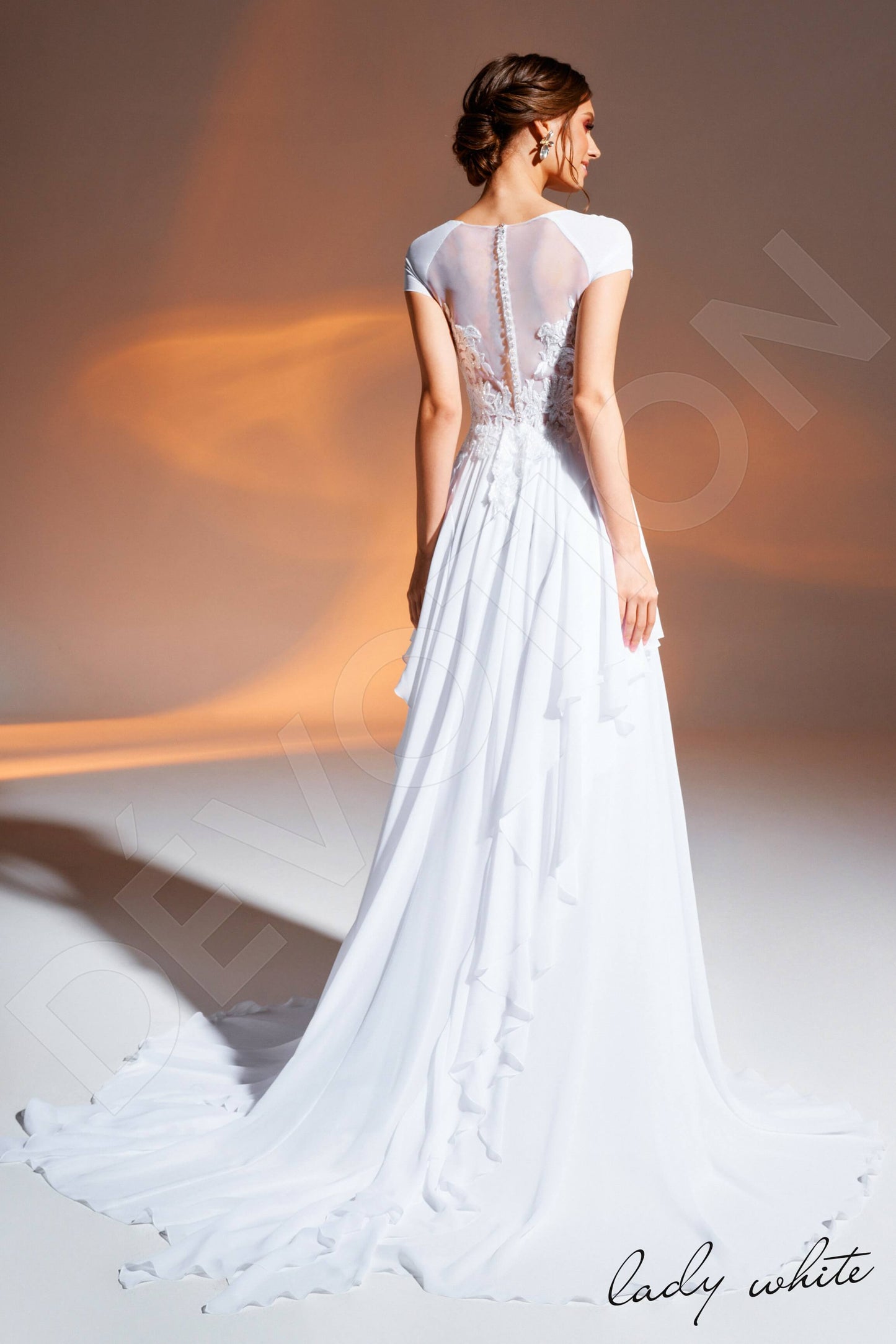 Bahini Full back A-line Short/ Cap sleeve Wedding Dress Back
