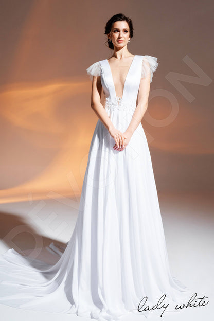 Sharifa Open back A-line Short/ Cap sleeve Wedding Dress Front