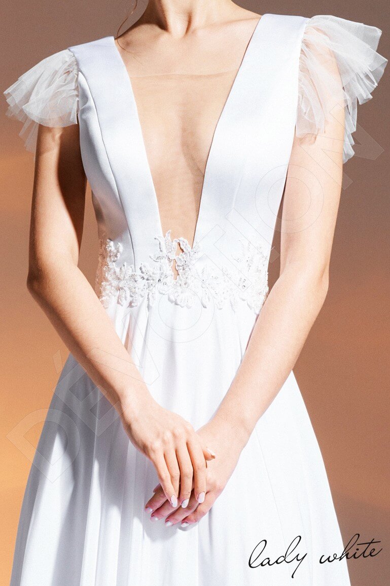 Sharifa Open back A-line Short/ Cap sleeve Wedding Dress 5