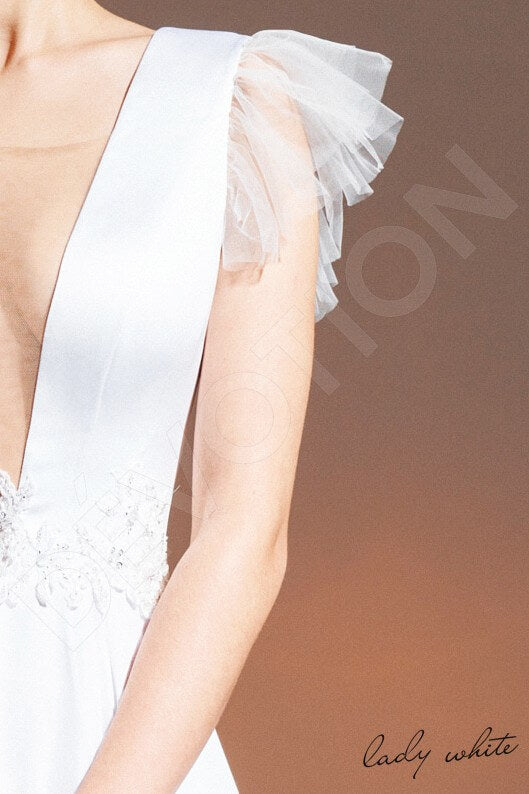 Sharifa Open back A-line Short/ Cap sleeve Wedding Dress 6