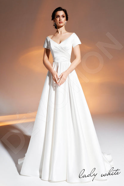 Nuru Open back A-line Short/ Cap sleeve Wedding Dress Front