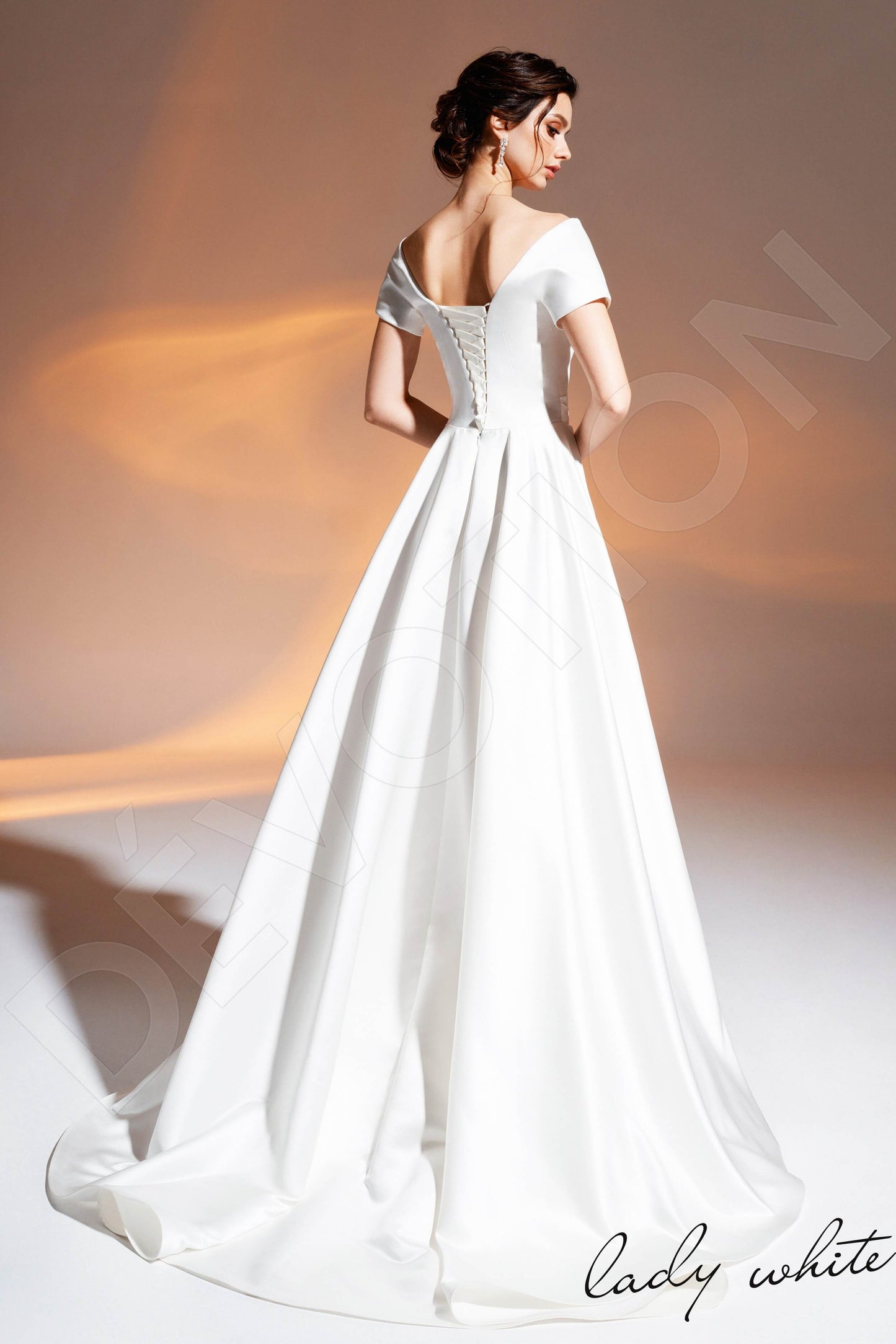 Nuru Open back A-line Short/ Cap sleeve Wedding Dress Back