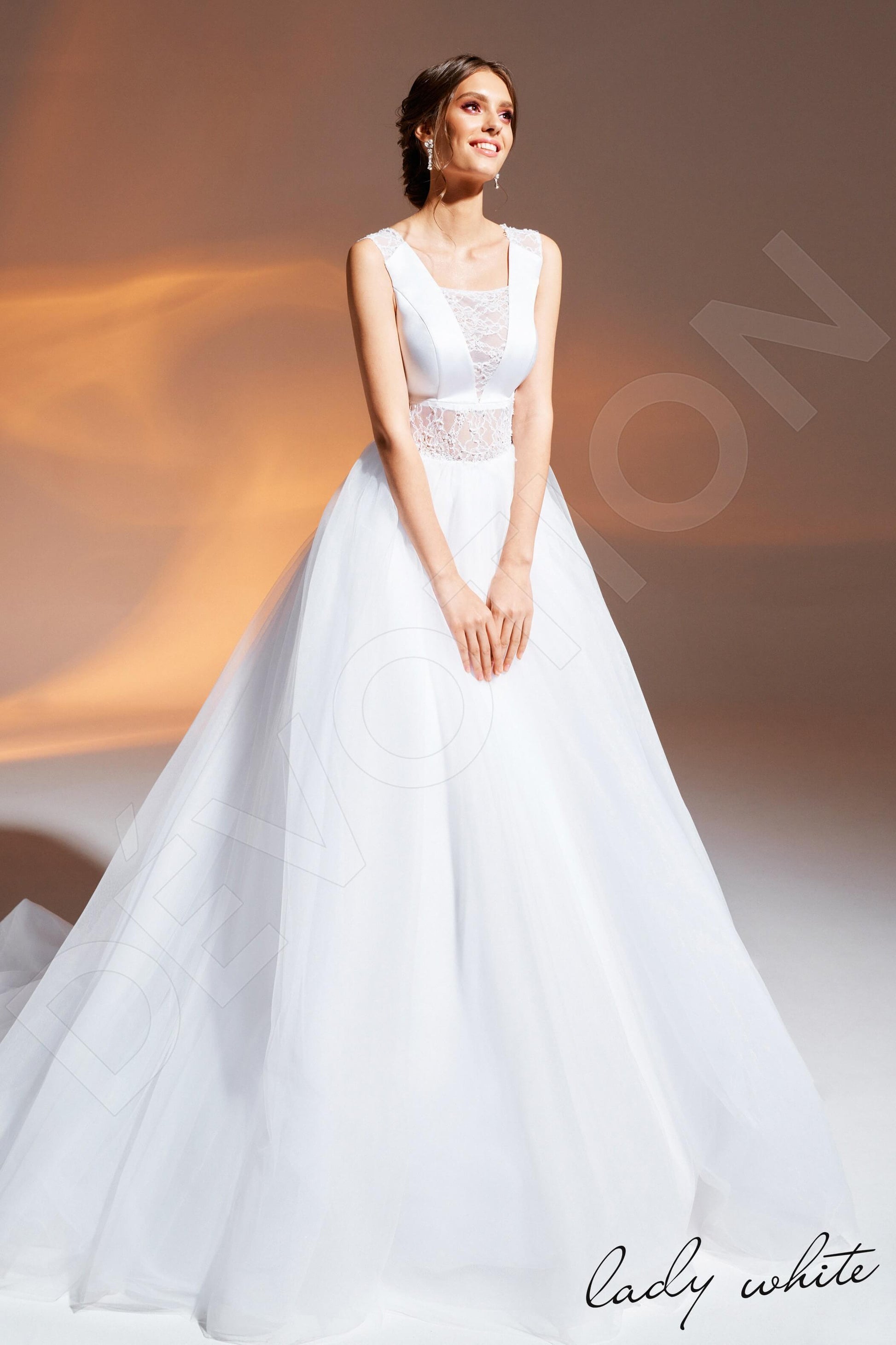Sabah A-line Square White Wedding dress