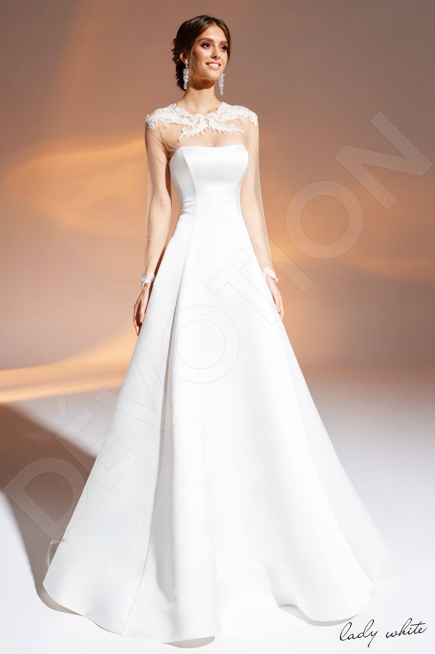 Halima Full back A-line Long sleeve Wedding Dress Front