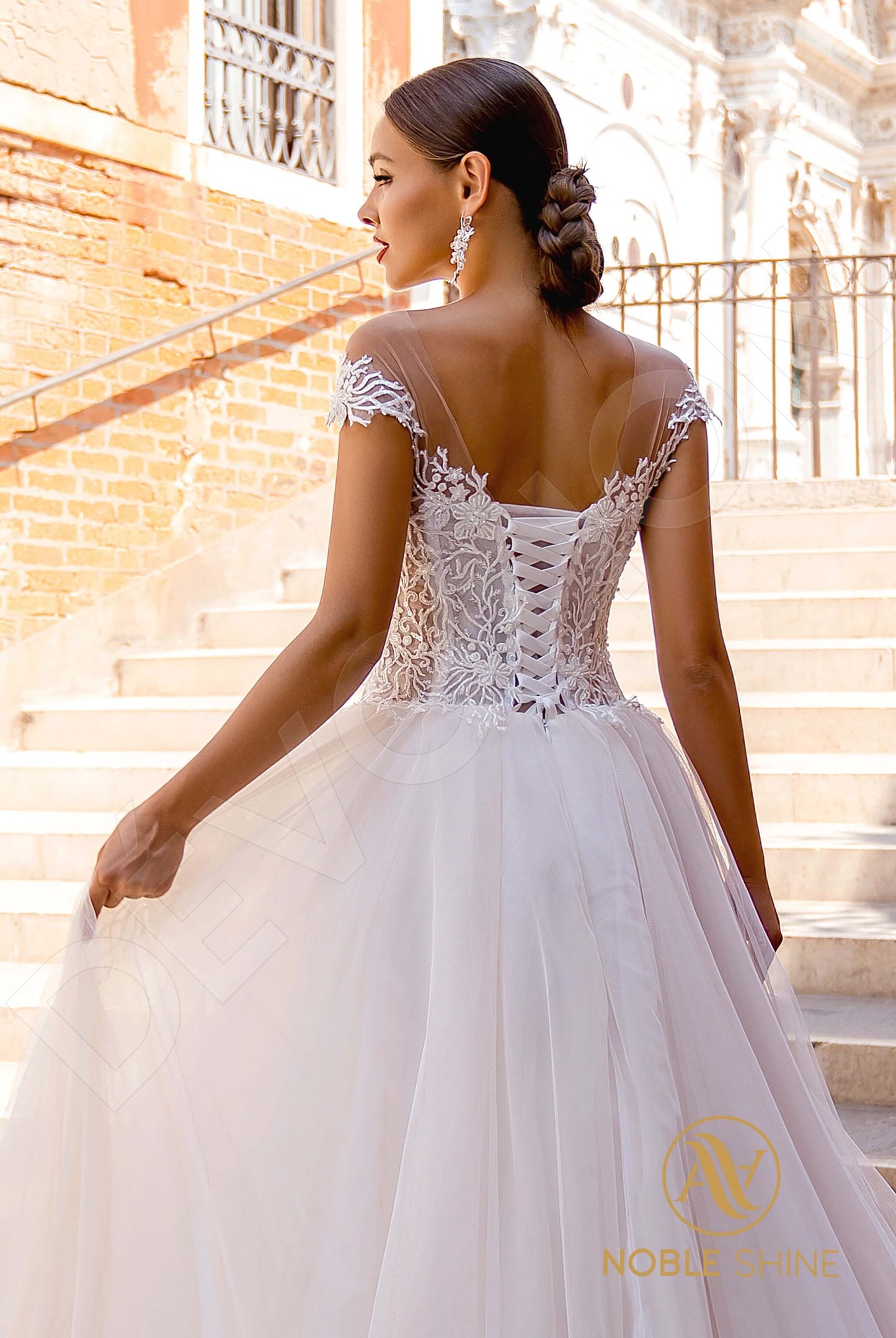 Albertina Open back A-line Short/ Cap sleeve Wedding Dress 5
