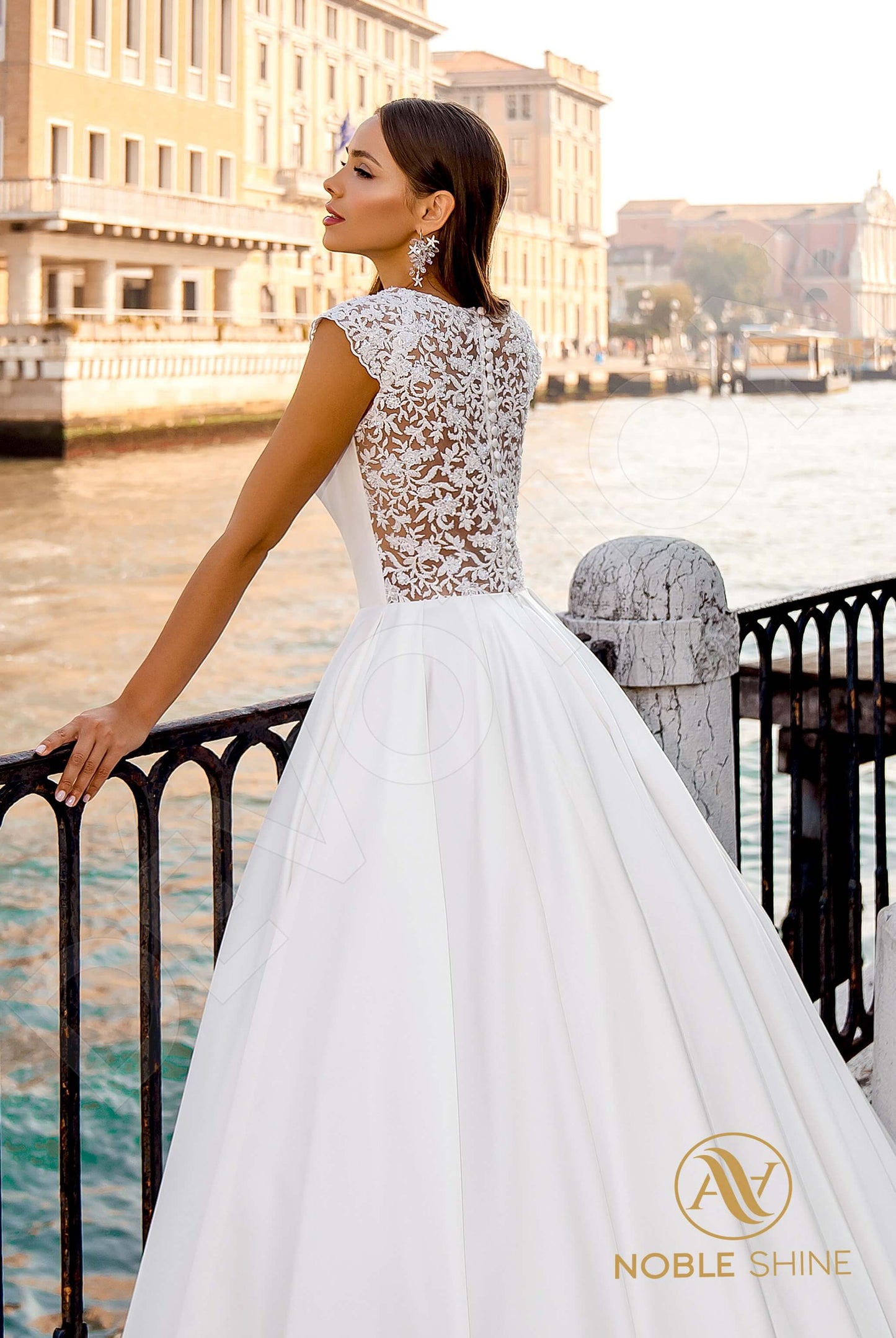 Ornella Full back A-line Short/ Cap sleeve Wedding Dress 4