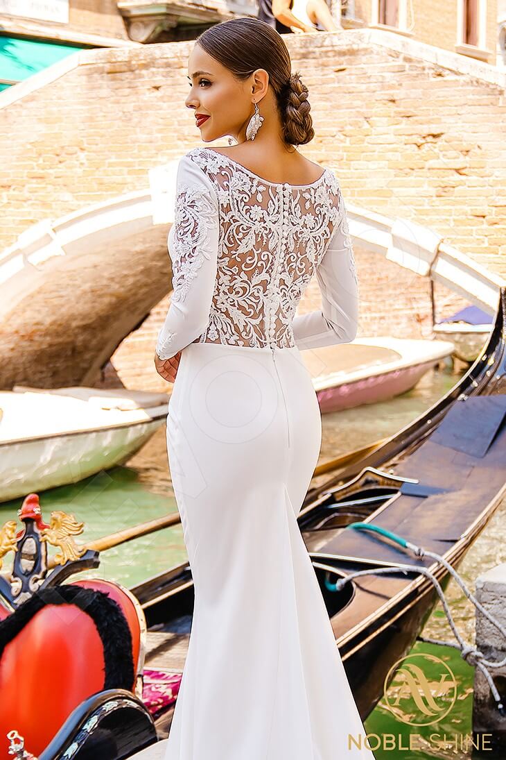 Simonetta Trumpet/Mermaid Boat/Bateau Milk Wedding dress