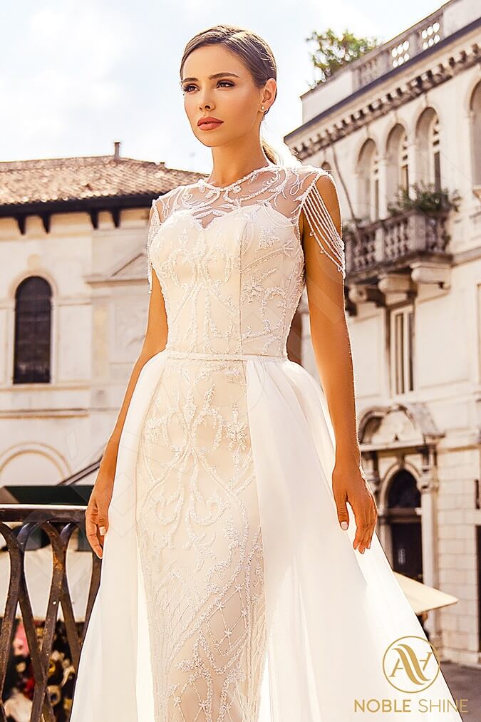 Conchita A-line Jewel Milk Cappuccino Wedding dress