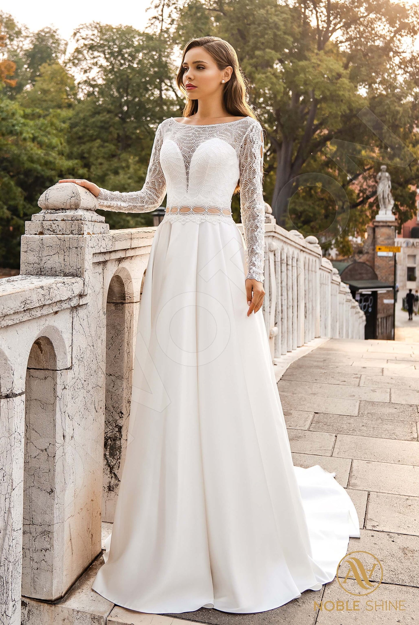 Augostina Full back A-line Long sleeve Wedding Dress Front