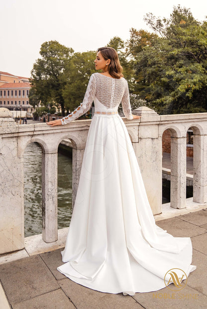 Augostina Full back A-line Long sleeve Wedding Dress Back