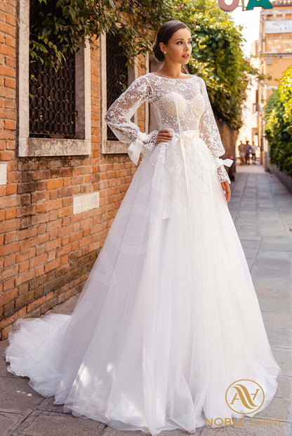 Letizia Full back A-line Long sleeve Wedding Dress Front