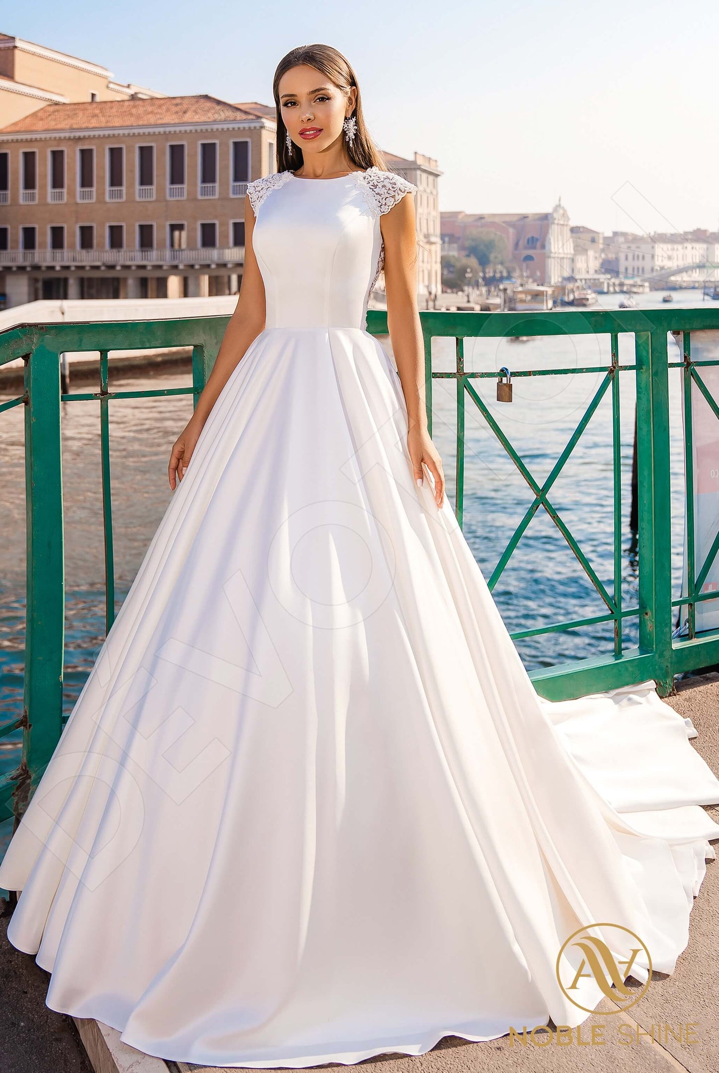 Ornella Full back A-line Short/ Cap sleeve Wedding Dress Front