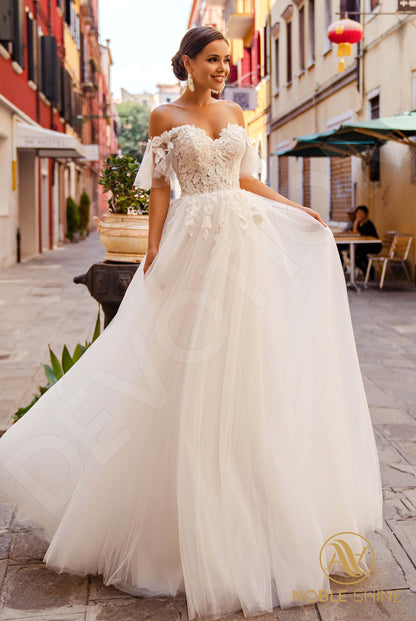 Constancia Open back A-line Short/ Cap sleeve Wedding Dress Front