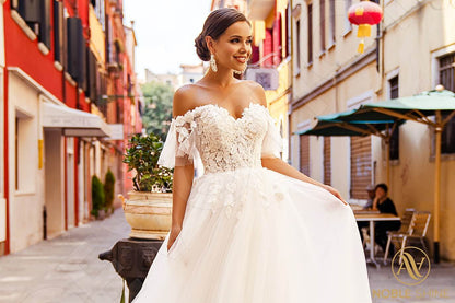 Constancia Open back A-line Short/ Cap sleeve Wedding Dress 6