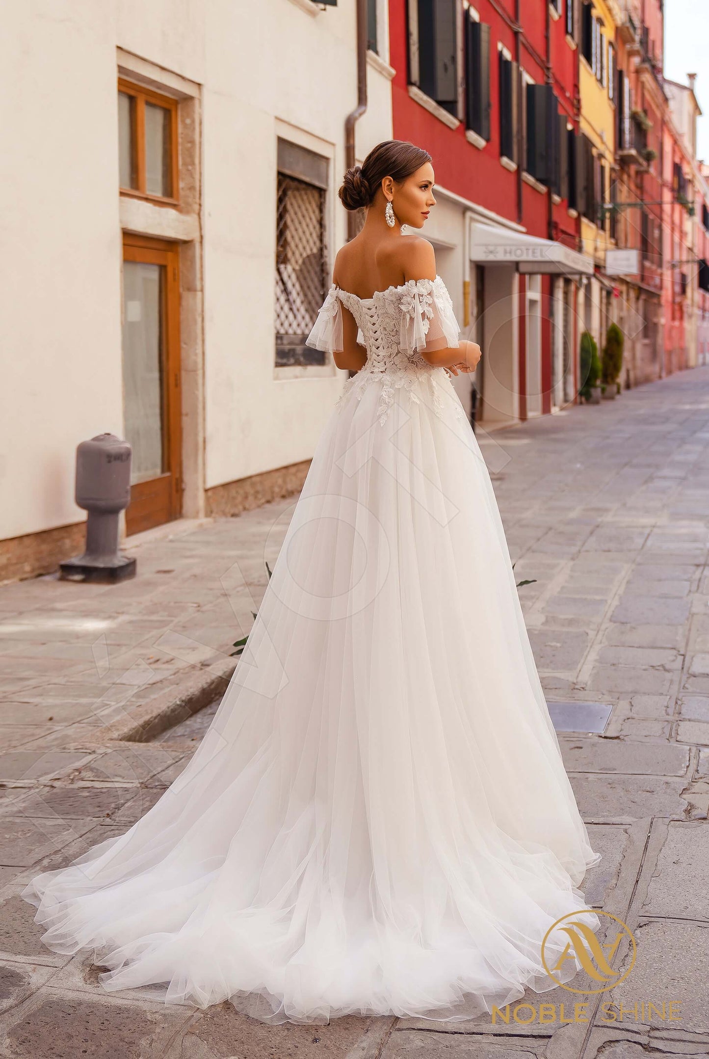 Constancia Open back A-line Short/ Cap sleeve Wedding Dress Back