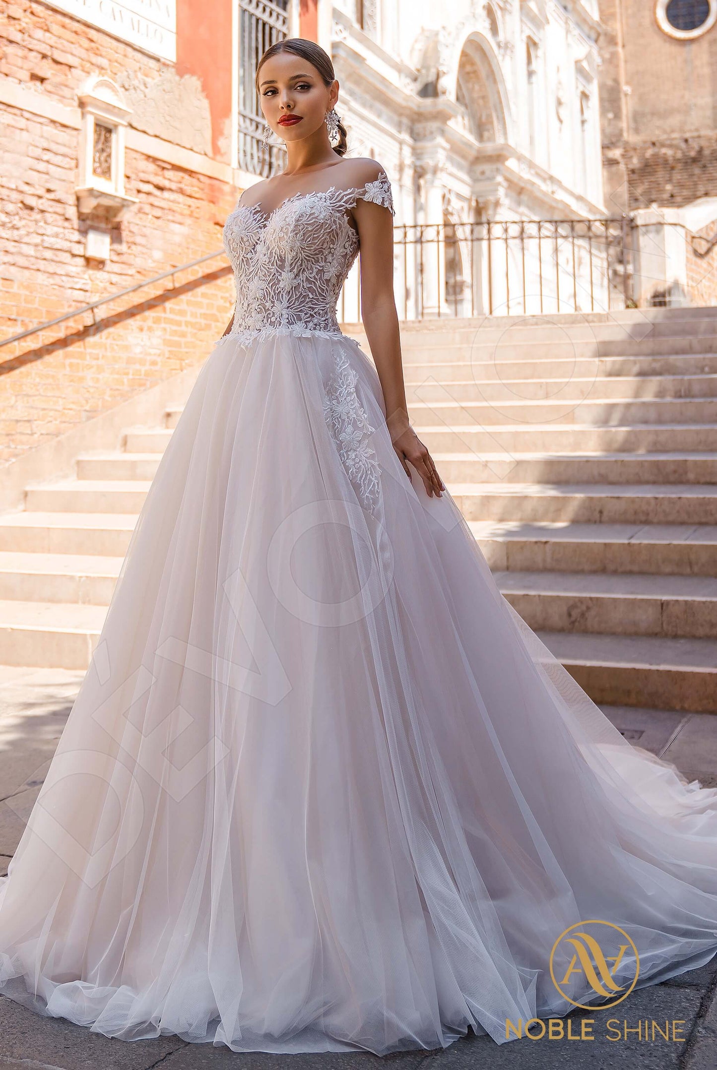 Albertina Open back A-line Short/ Cap sleeve Wedding Dress Front