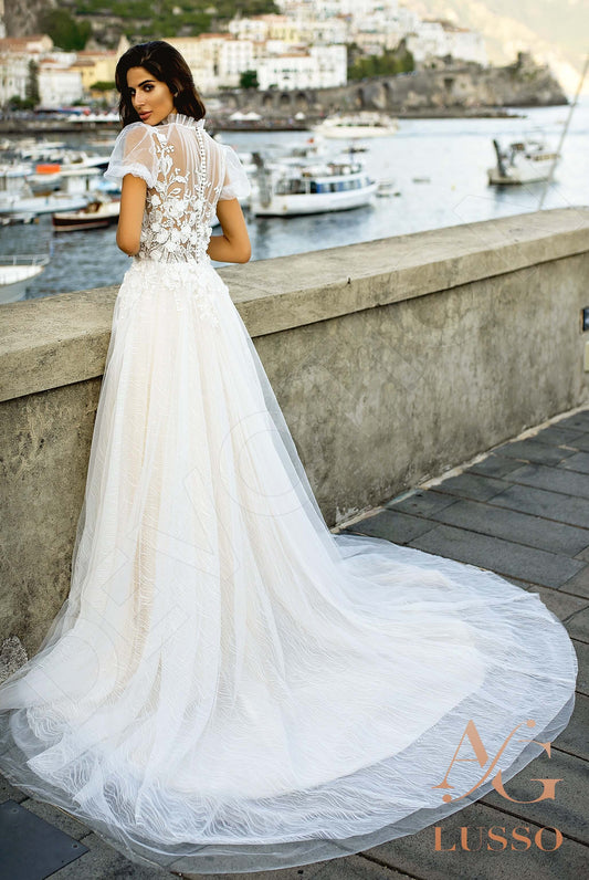 Brunilda A-line High neck Ivory Powder Wedding dress