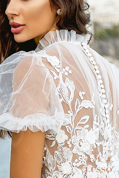 Brunilda Full back A-line Short/ Cap sleeve Wedding Dress 9