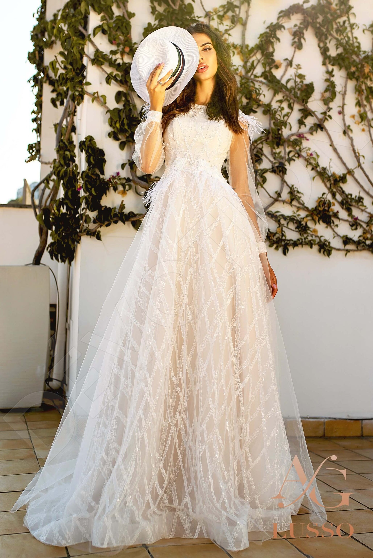 Uberta Full back A-line Long sleeve Wedding Dress Front