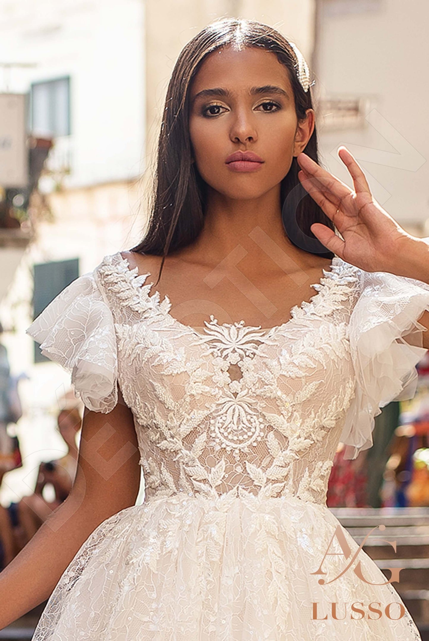 Alessa Open back A-line Short/ Cap sleeve Wedding Dress 4