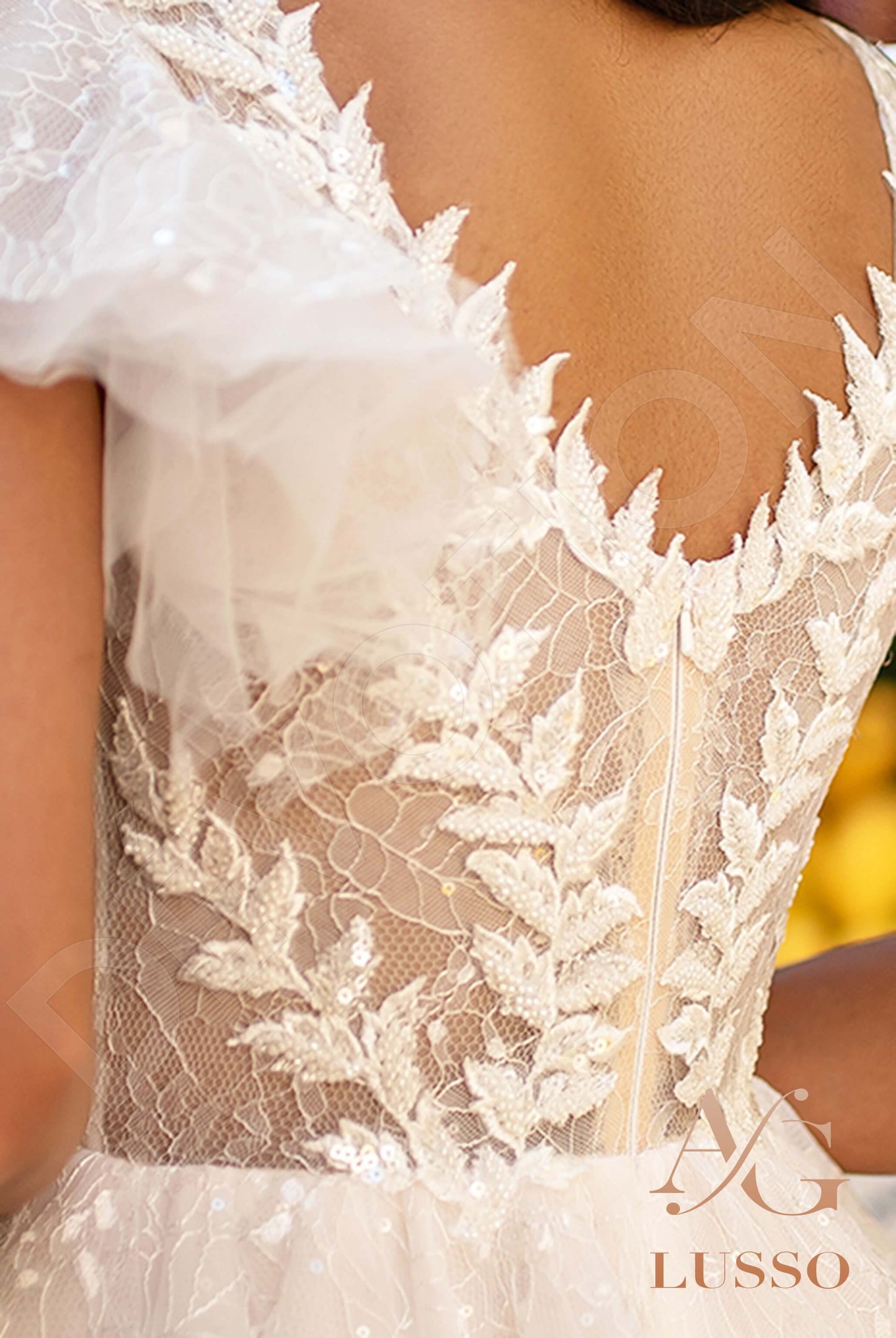 Alessa Open back A-line Short/ Cap sleeve Wedding Dress 6