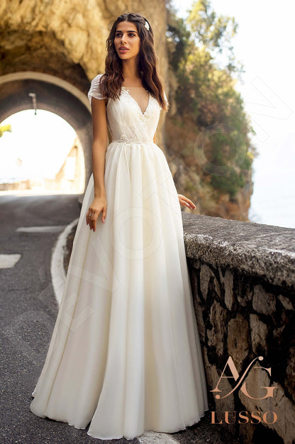 Cosima Open back A-line Short/ Cap sleeve Wedding Dress Front