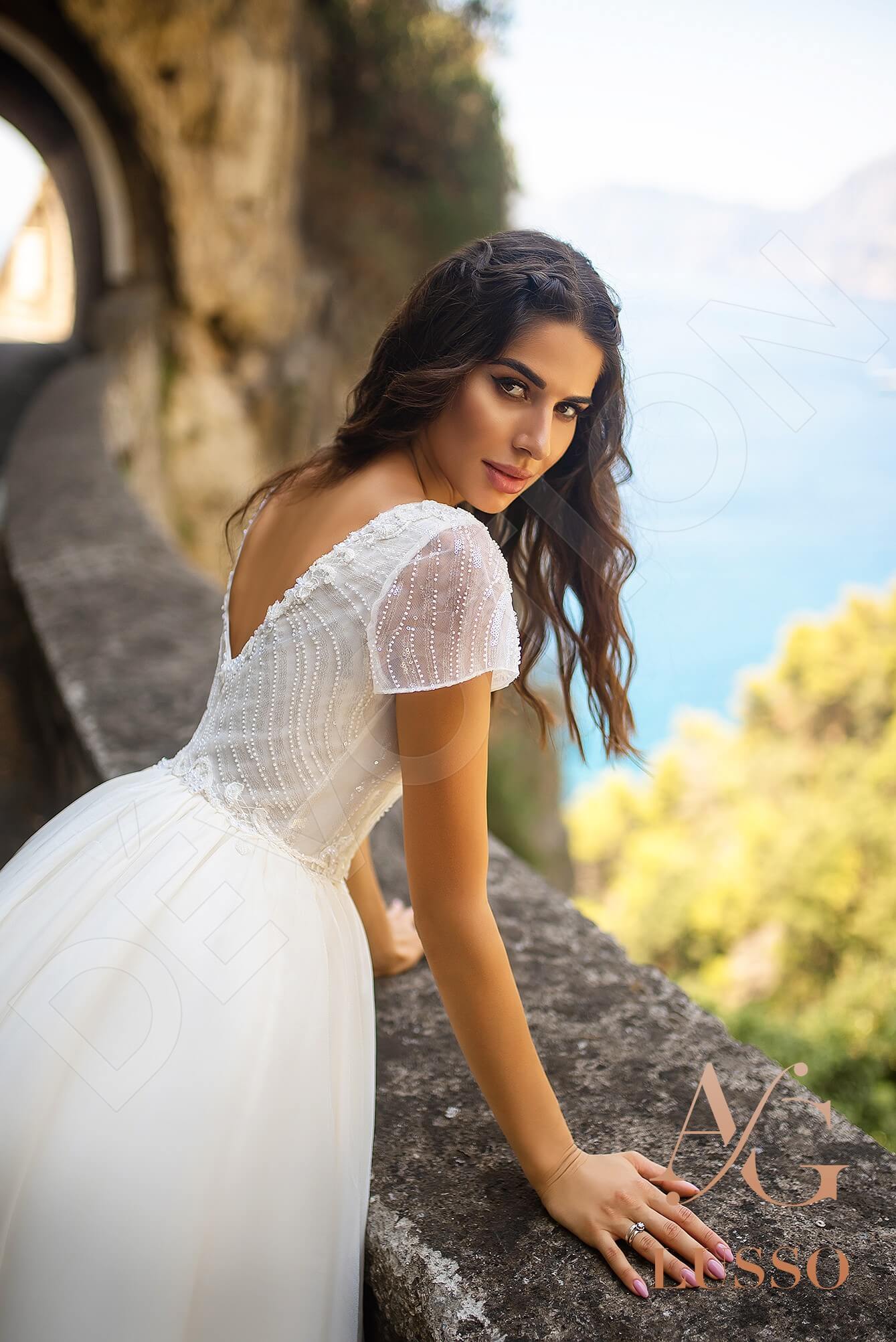Cosima Open back A-line Short/ Cap sleeve Wedding Dress 3