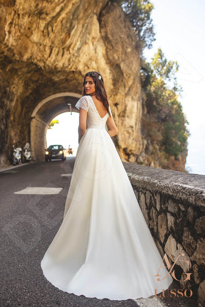 Cosima Open back A-line Short/ Cap sleeve Wedding Dress Back