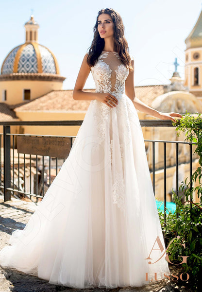 Delfina Full back A-line Sleeveless Wedding Dress Front