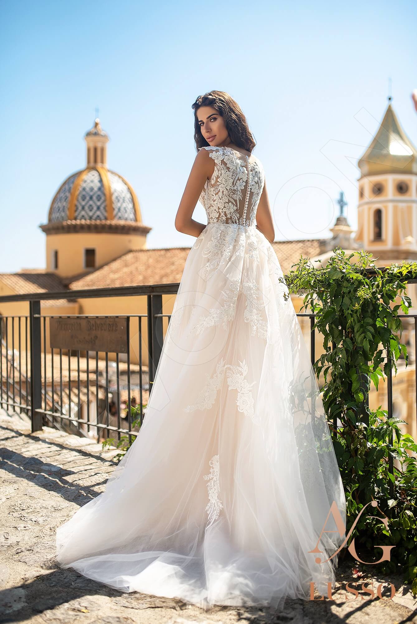 Delfina A-line Illusion Ivory Powder Wedding dress