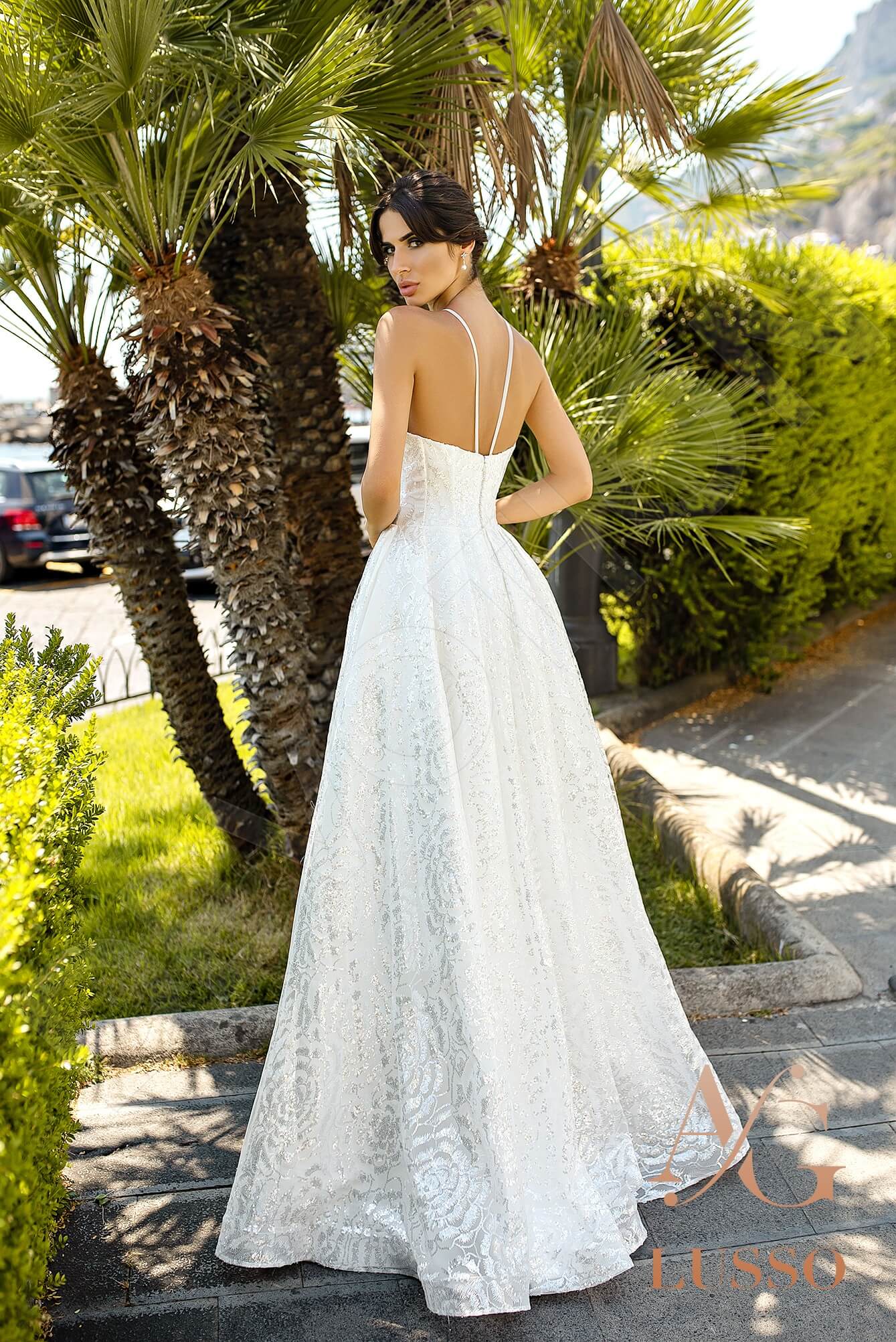 Zenaide A-line Halter Ivory Silver Wedding dress