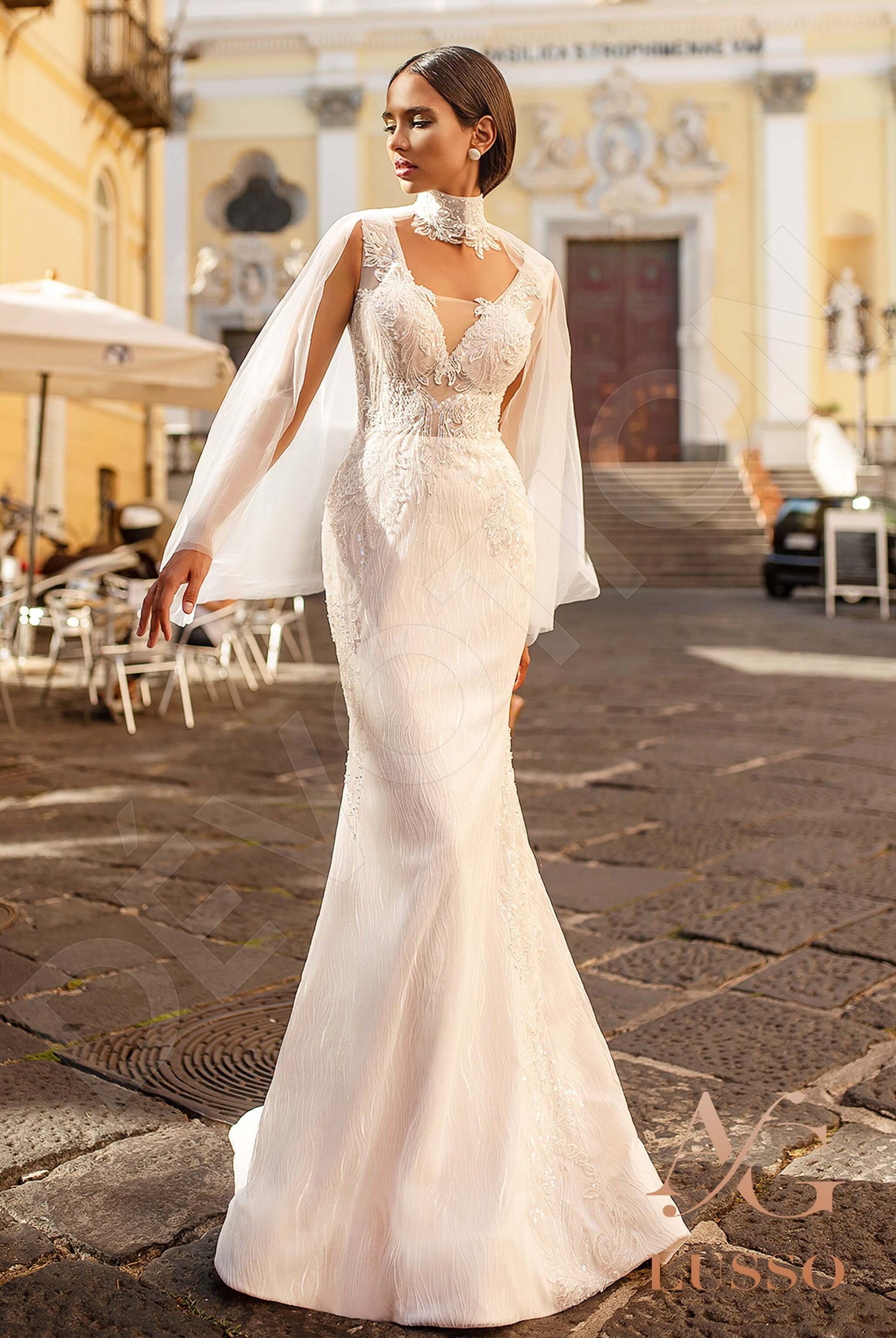 Urica Trumpet/Mermaid V-neck Ivory Powder Wedding dress