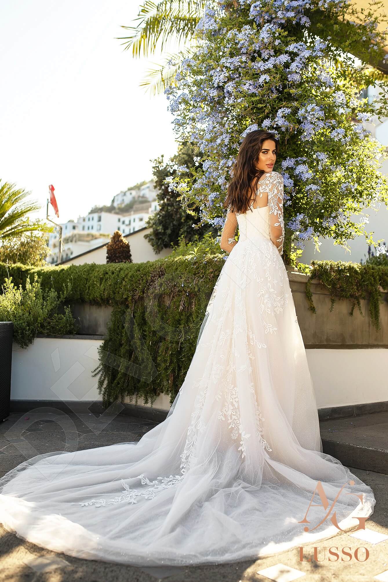 Bernardetta A-line Illusion Ivory Powder Wedding dress