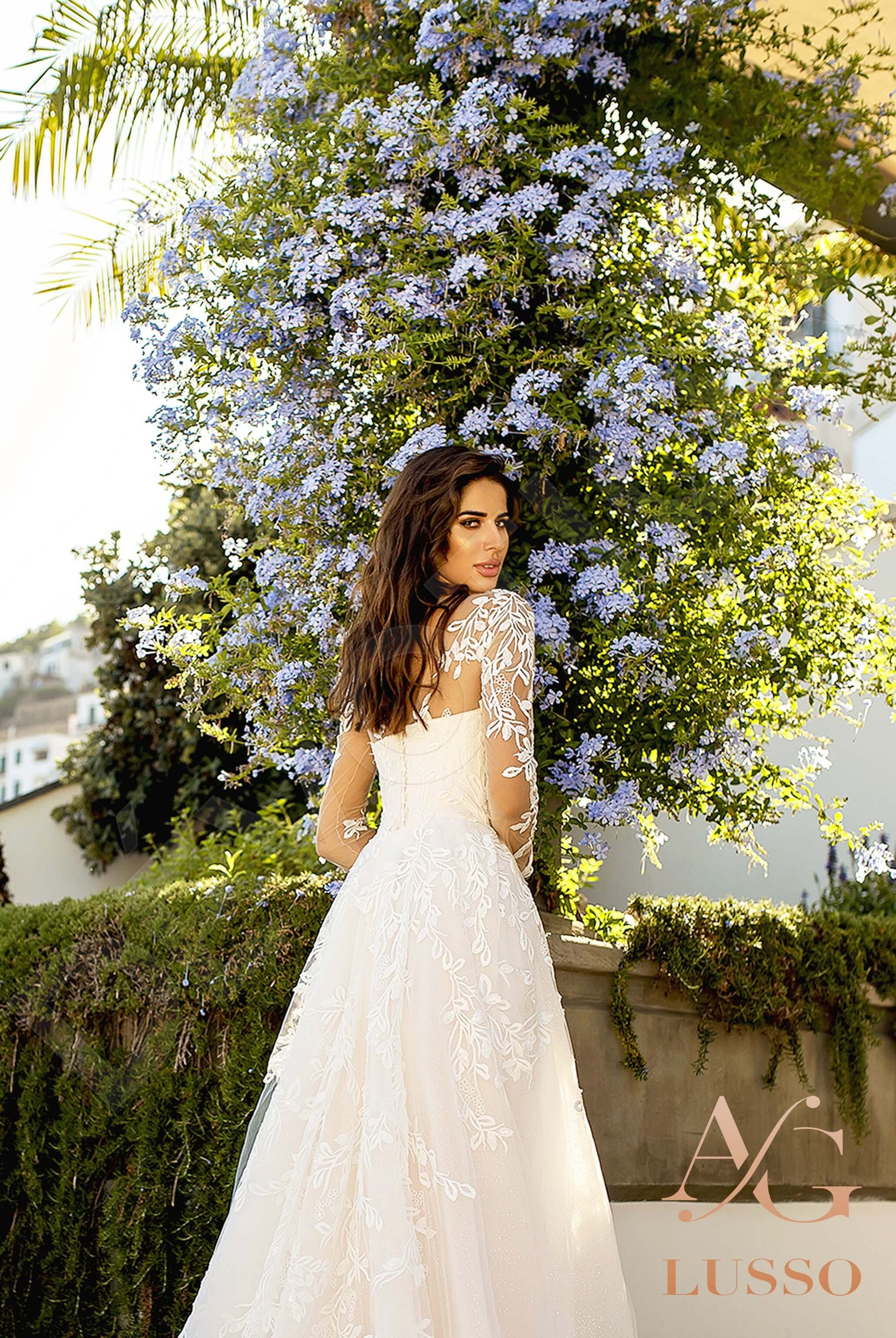Bernardetta A-line Illusion Ivory Powder Wedding dress