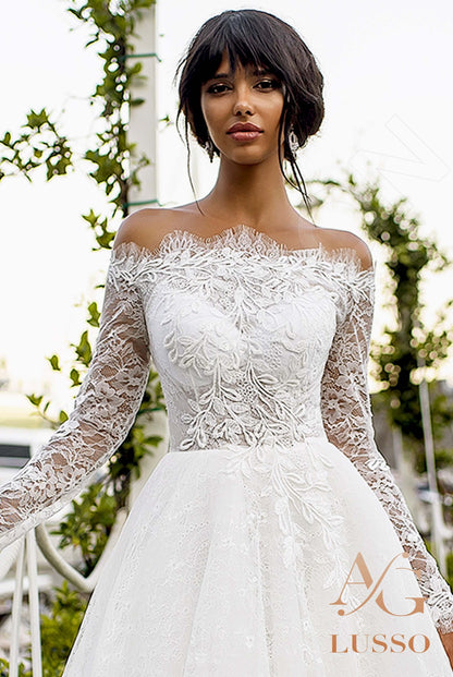 Fedora Full back A-line Long sleeve Wedding Dress 4