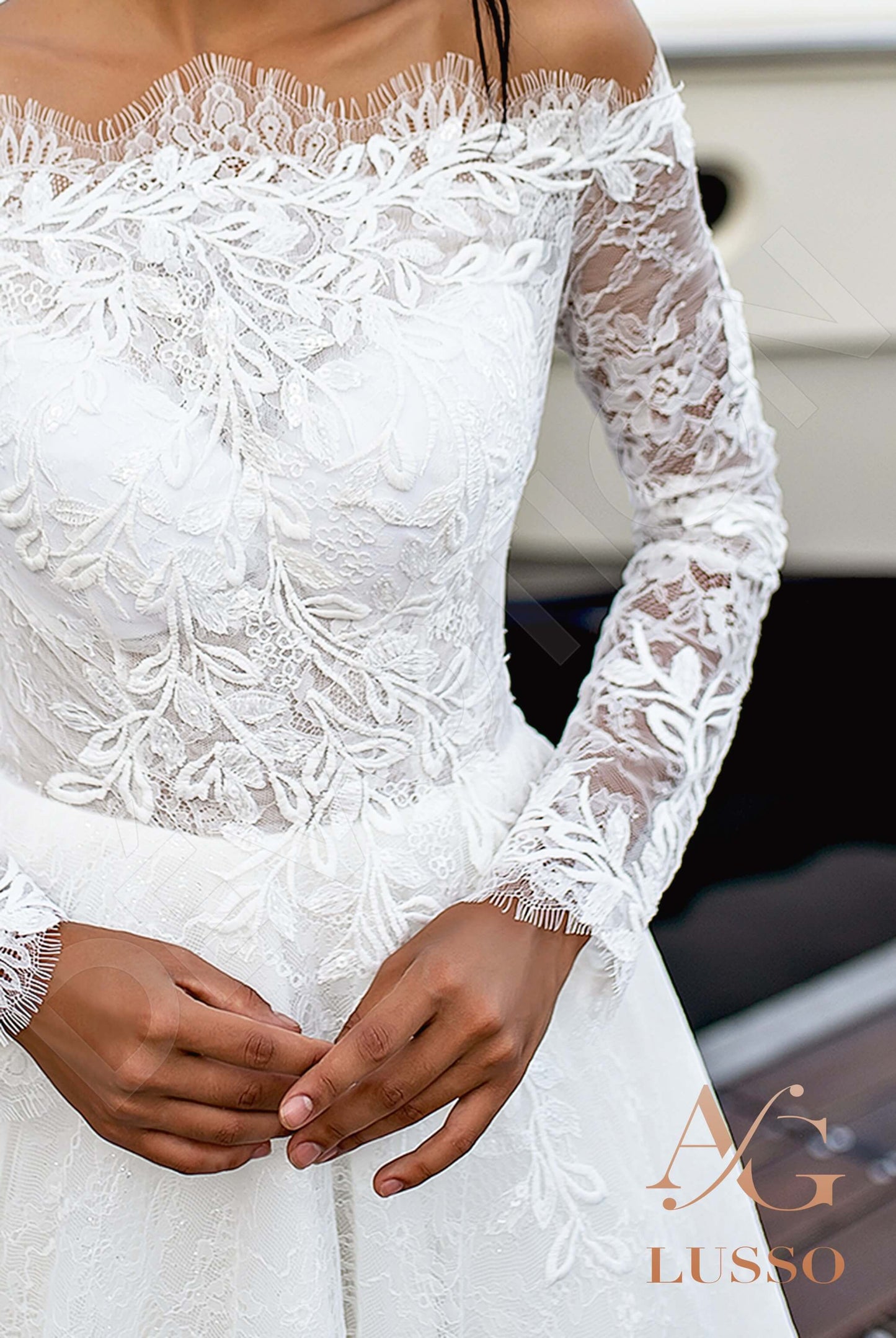Fedora Full back A-line Long sleeve Wedding Dress 5
