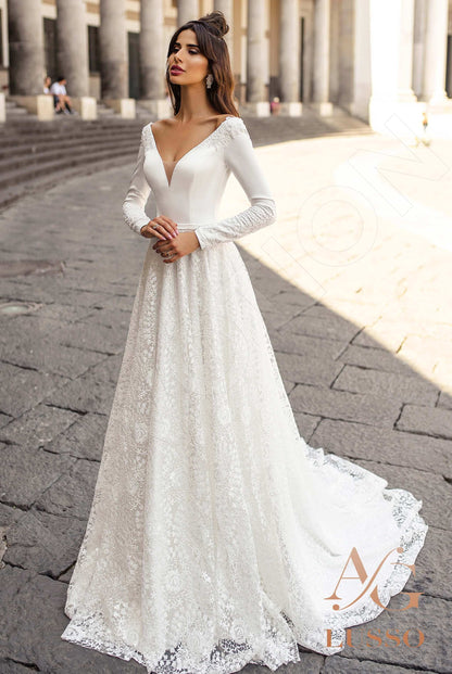 Abelie Open back A-line Long sleeve Wedding Dress Front