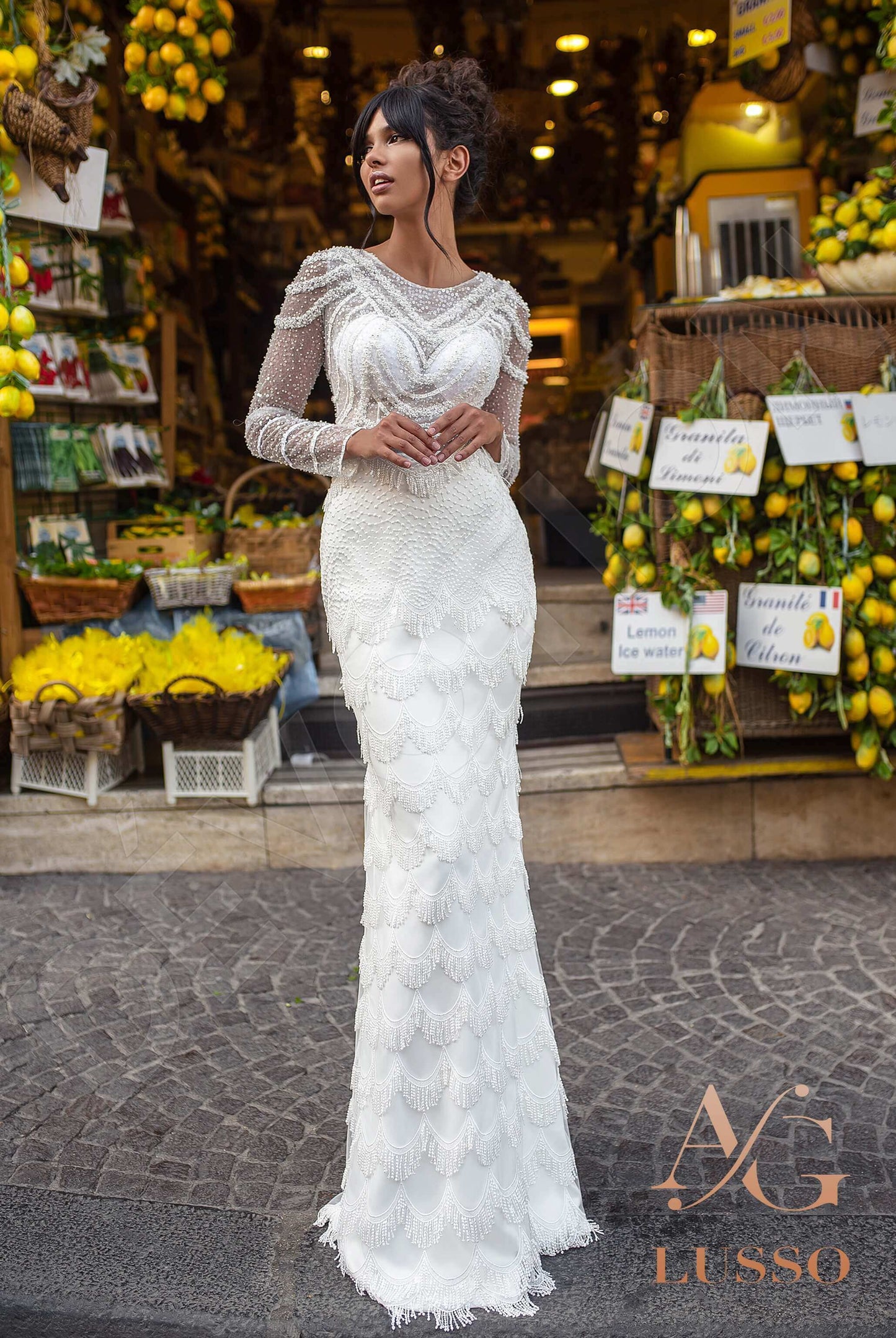Agnesse Full back Trumpet/Mermaid Long sleeve Wedding Dress Front