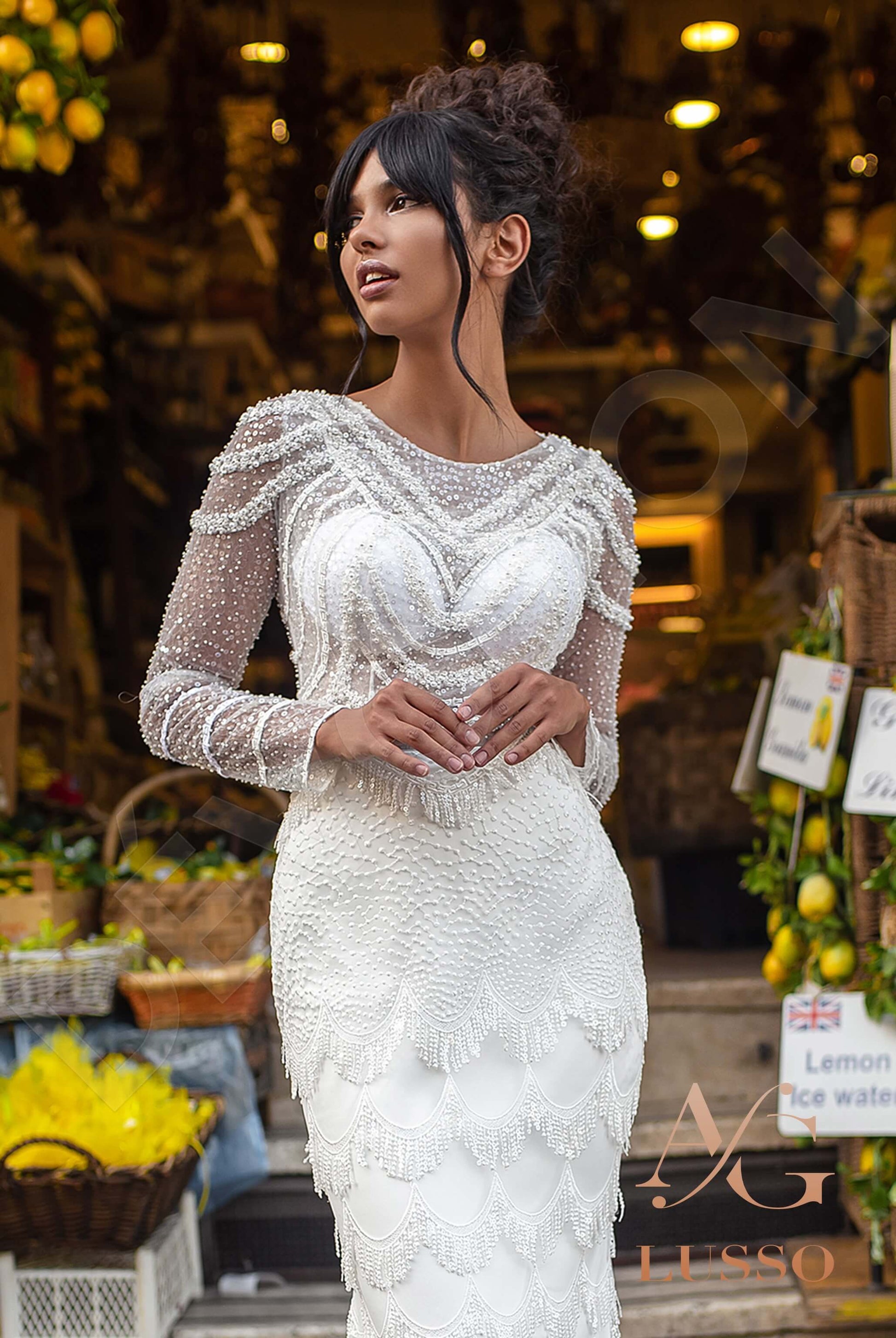 Agnesse Trumpet/Mermaid Jewel Ivory Wedding dress