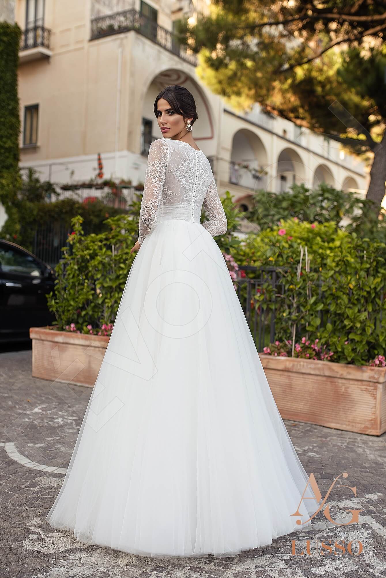Tiziana Full back A-line Long sleeve Wedding Dress Back