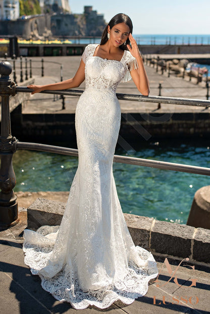 Cesara Open back Trumpet/Mermaid Short/ Cap sleeve Wedding Dress Front
