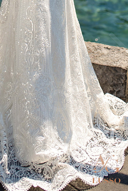 Cesara Open back Trumpet/Mermaid Short/ Cap sleeve Wedding Dress 7