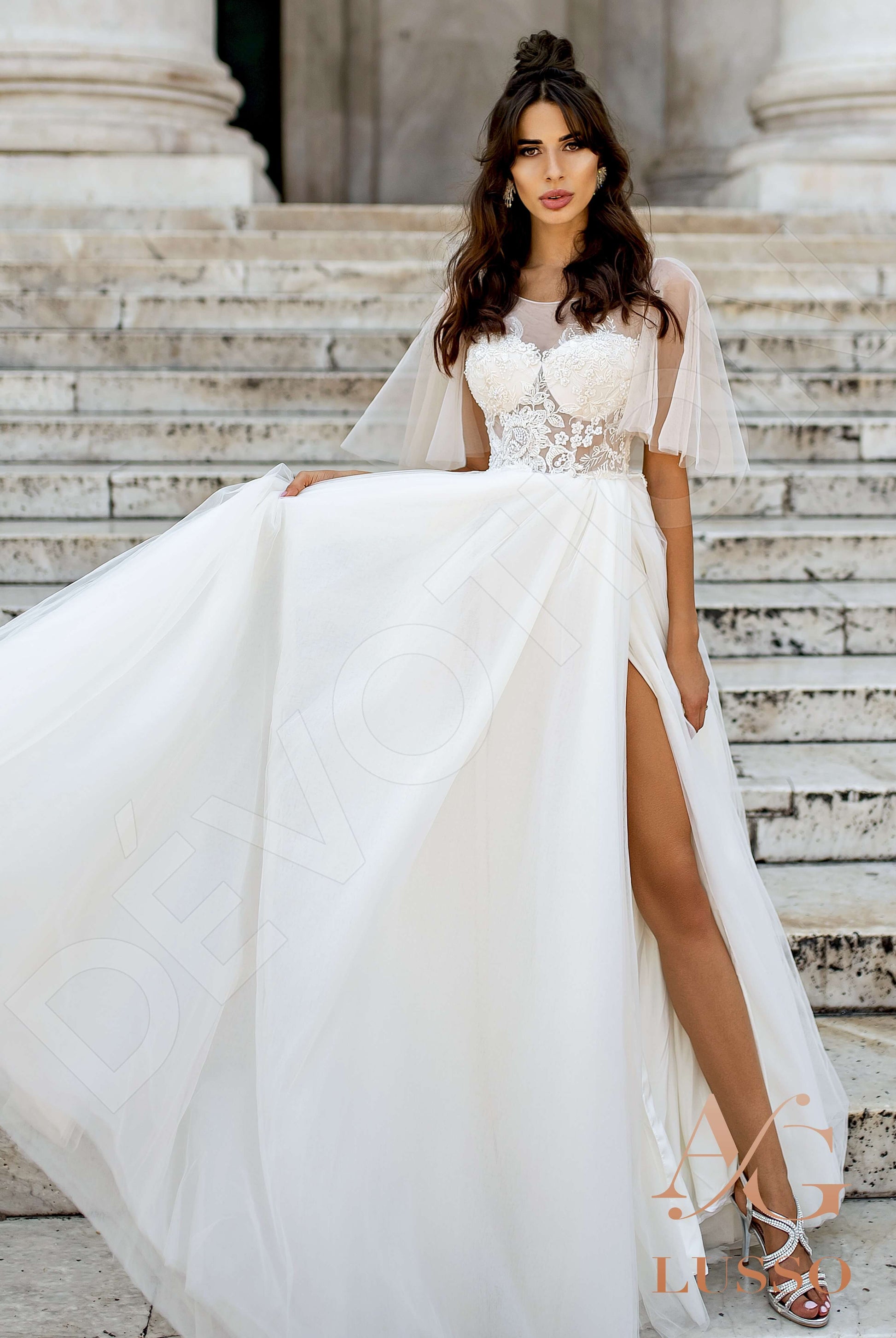 Benedetta A-line Scoop Ivory Cappuccino Wedding dress