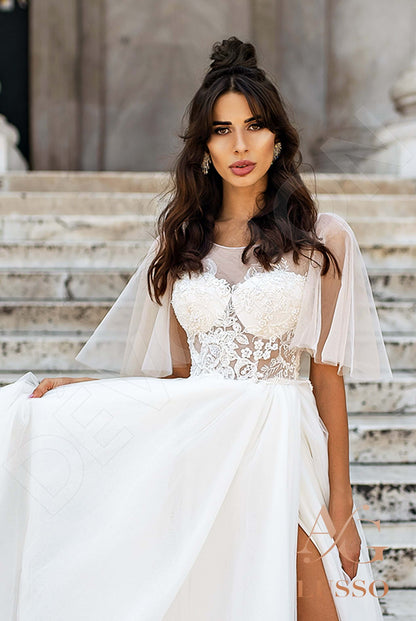 Benedetta Full back A-line Short/ Cap sleeve Wedding Dress 4