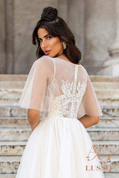 Benedetta Full back A-line Short/ Cap sleeve Wedding Dress 3