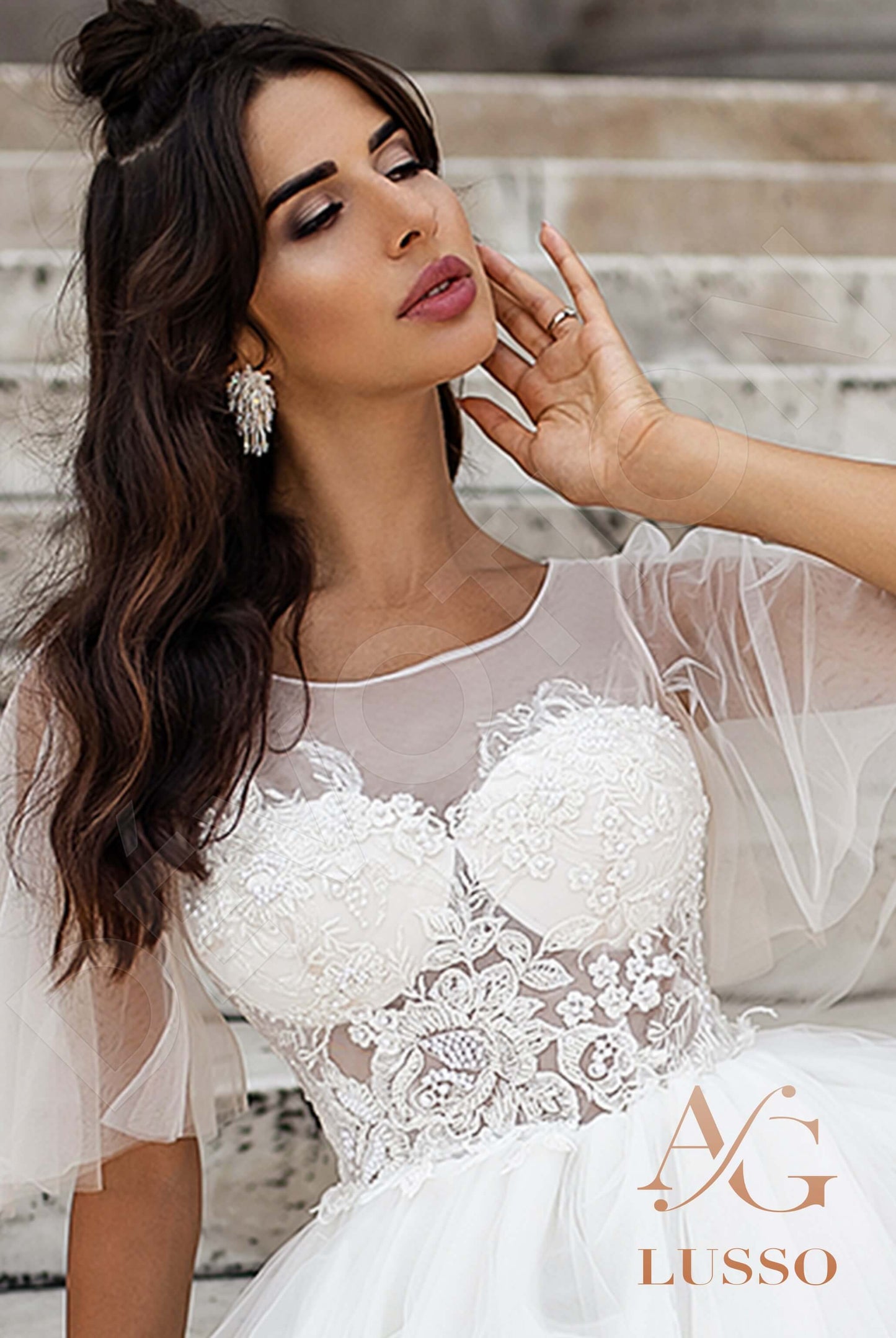 Benedetta Full back A-line Short/ Cap sleeve Wedding Dress 2