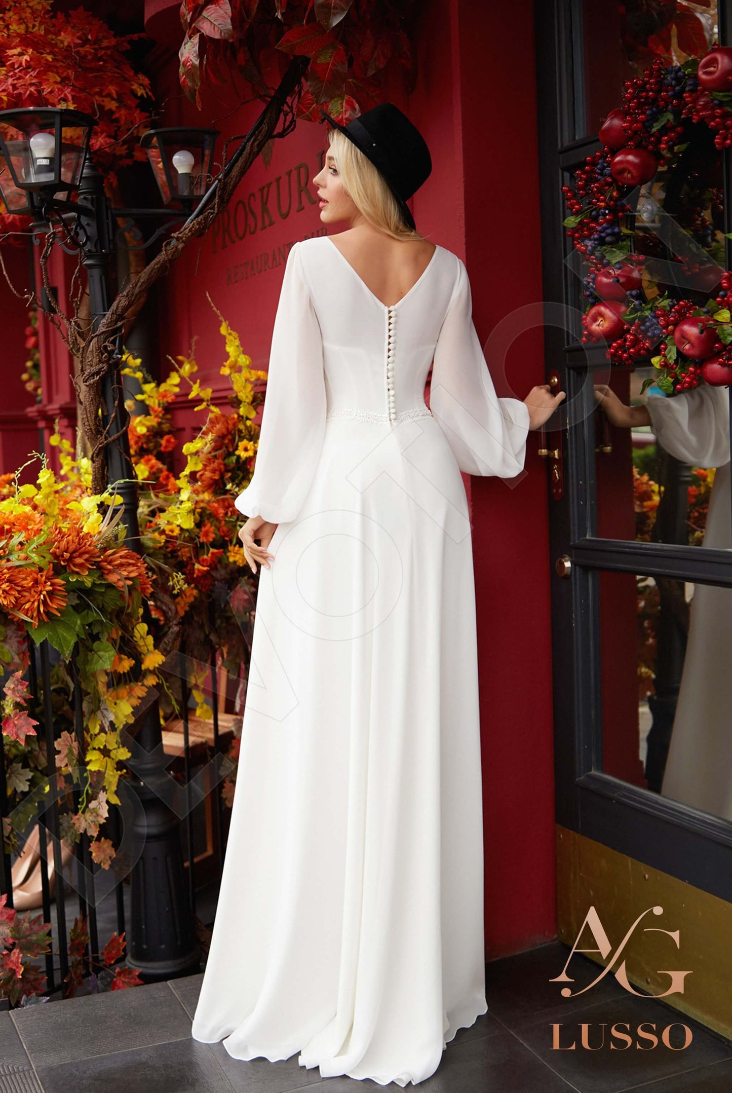 Armana Open back A-line Long sleeve Wedding Dress Back