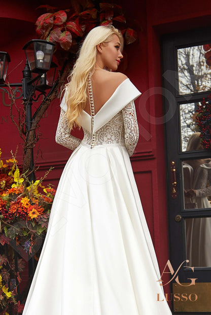 Dacina Illusion back A-line Long sleeve Wedding Dress 3