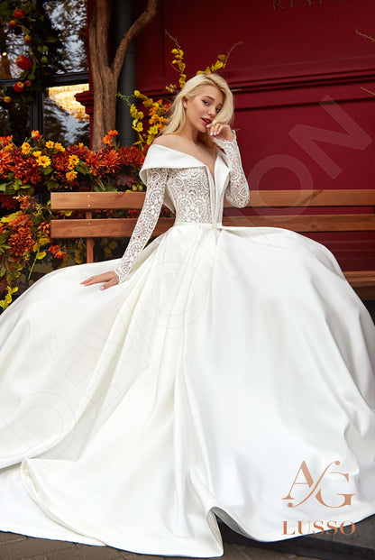 Dacina Illusion back A-line Long sleeve Wedding Dress 7
